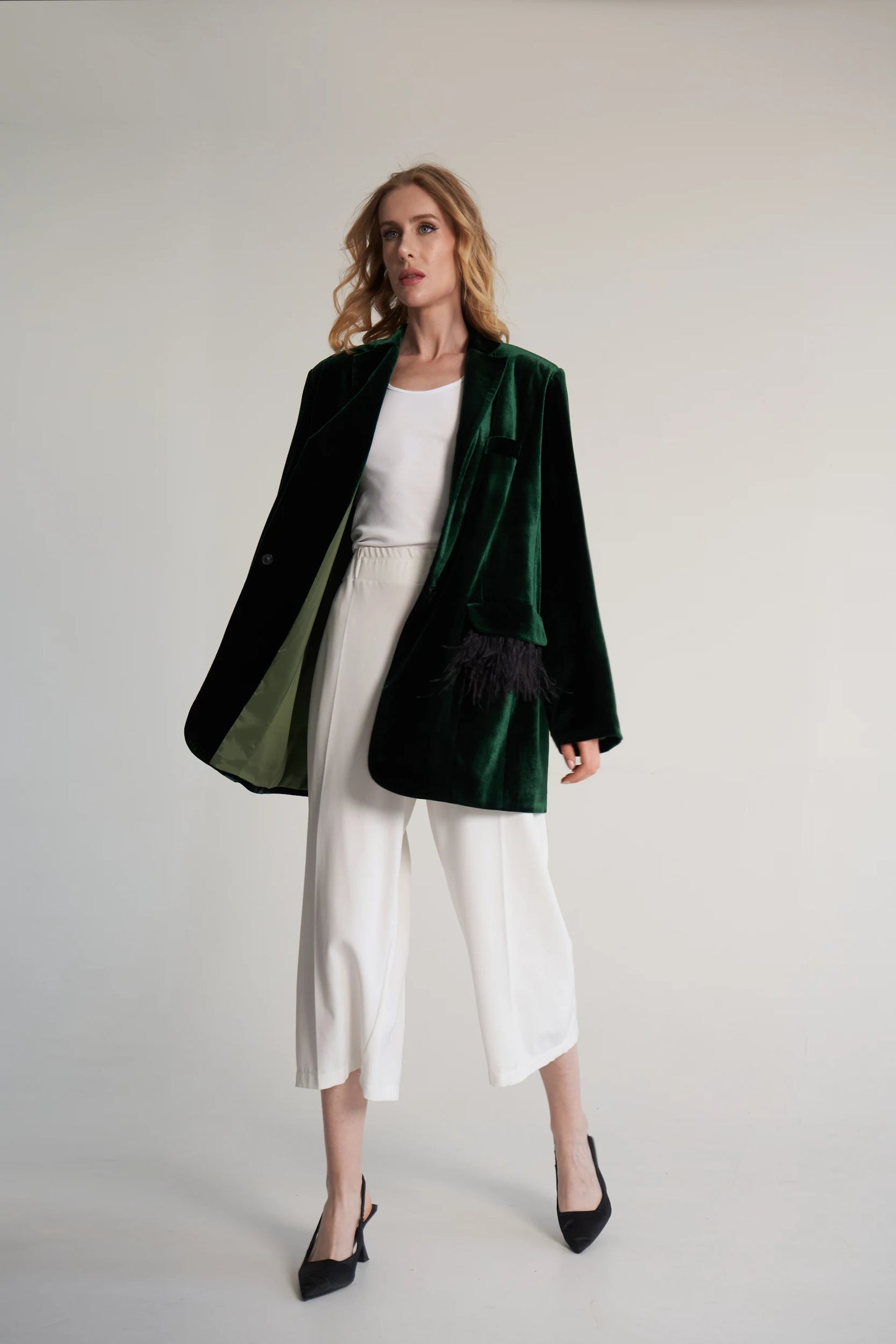 MADAGASCAR feather-trimmed silk-blend velvet blazer