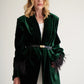 MADAGASCAR feather-trimmed silk-blend velvet blazer